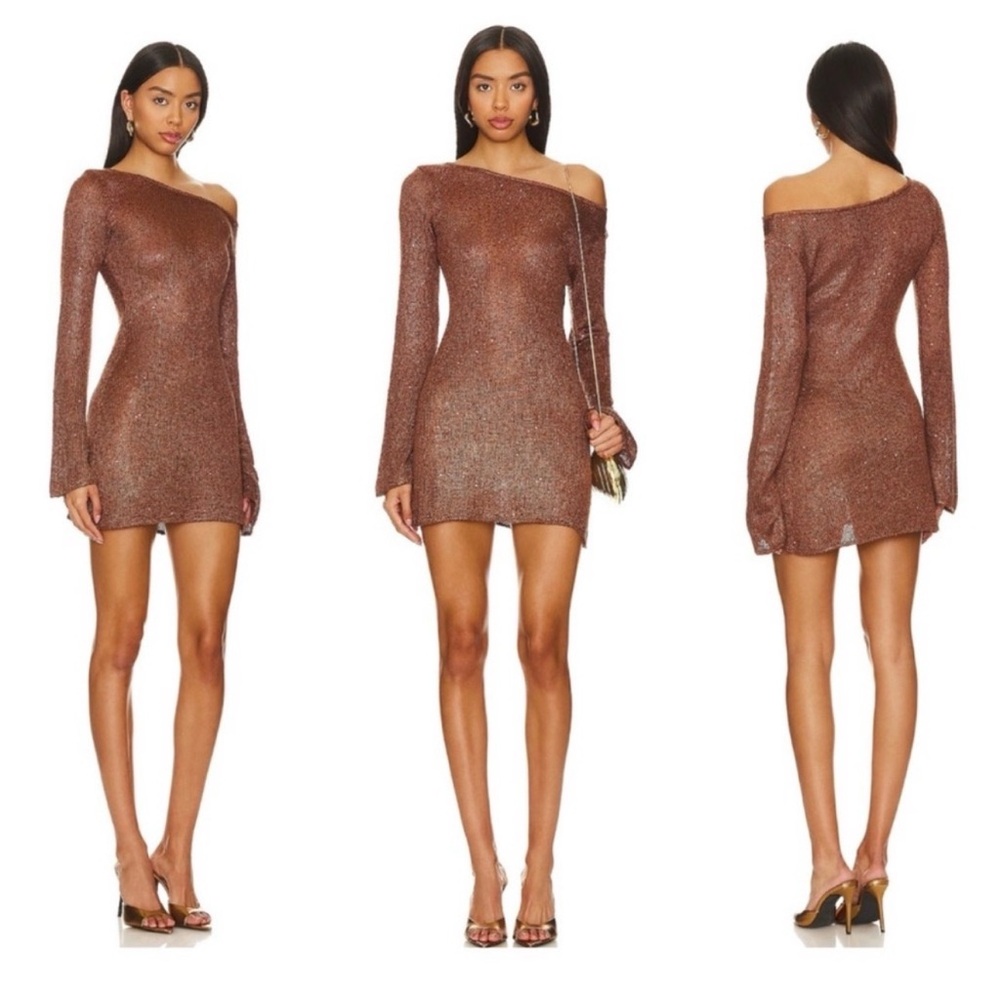 ASTA RESORT Maya Longsleeve Mini Dress - Chocolate Sequin